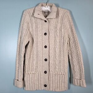 Duluth Trading Women Cable Knit Cardigan XS Wool/Cashmere Fisherman Tan Sweater